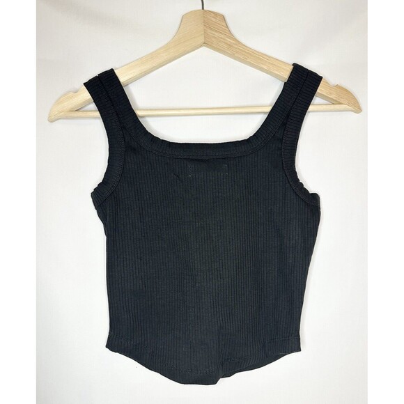 MADEWELL Tailored Crop Tank Sleekhold Ribbed True Black Women's XXS NWT - Picture 2 of 7